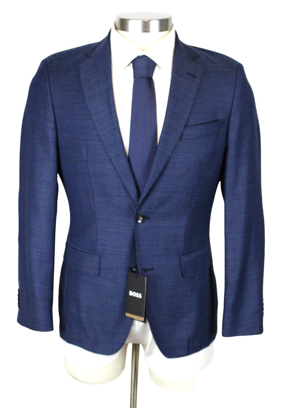 Hugo Boss Hutson Sport Coat 36 R Mens Slim Fit Wool Navy Blue Elbow Patch Blazer